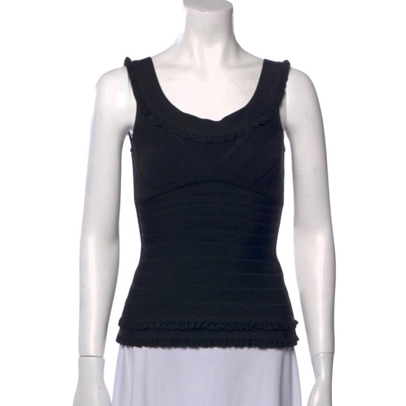 Herve leger susana black bandage ruffle top size small - Picture 1 of 6